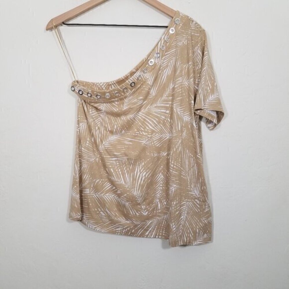 NWT MICHAEL Michael Kors One Shoulder Top Blouse Khaki Size M